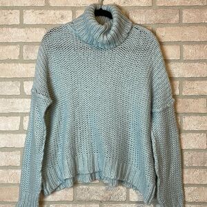 Wooden Ships Light Blue Chunky Knit Turtleneck Sweater